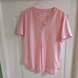 Soft Light Pink Short Sleeve V Neck Top